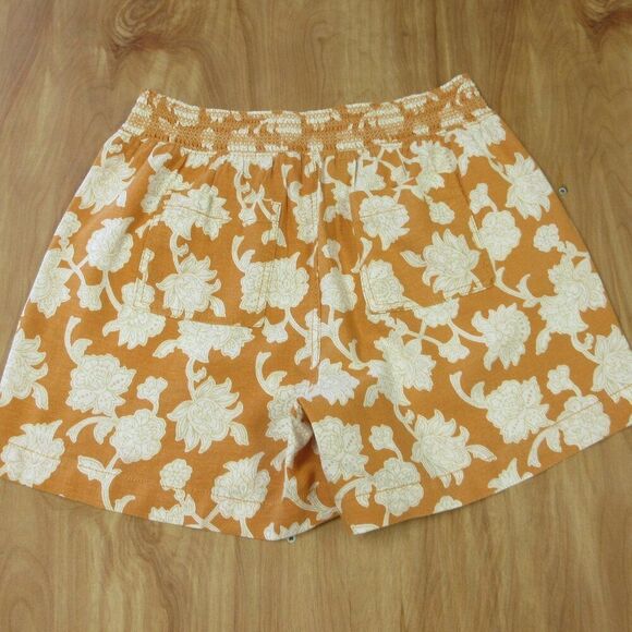 BRIGGS Linen Blend Pull On Shorts Womens Size M Cream Flowers Orange Floral NWT - Picture 5 of 13